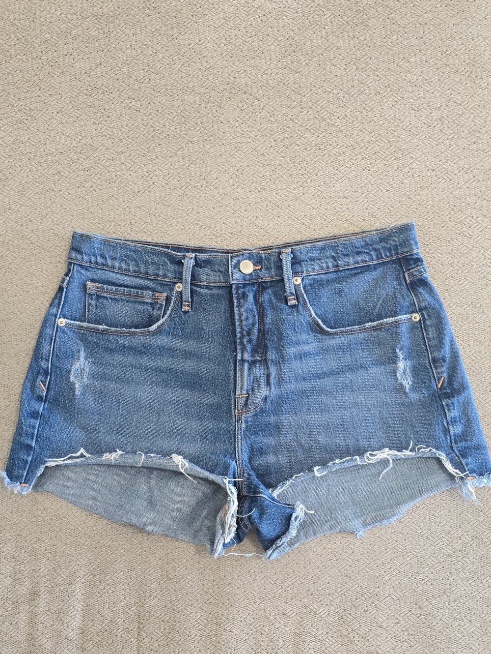 Good American High Rise Frayed Hem Jean Shorts - Size 8/29